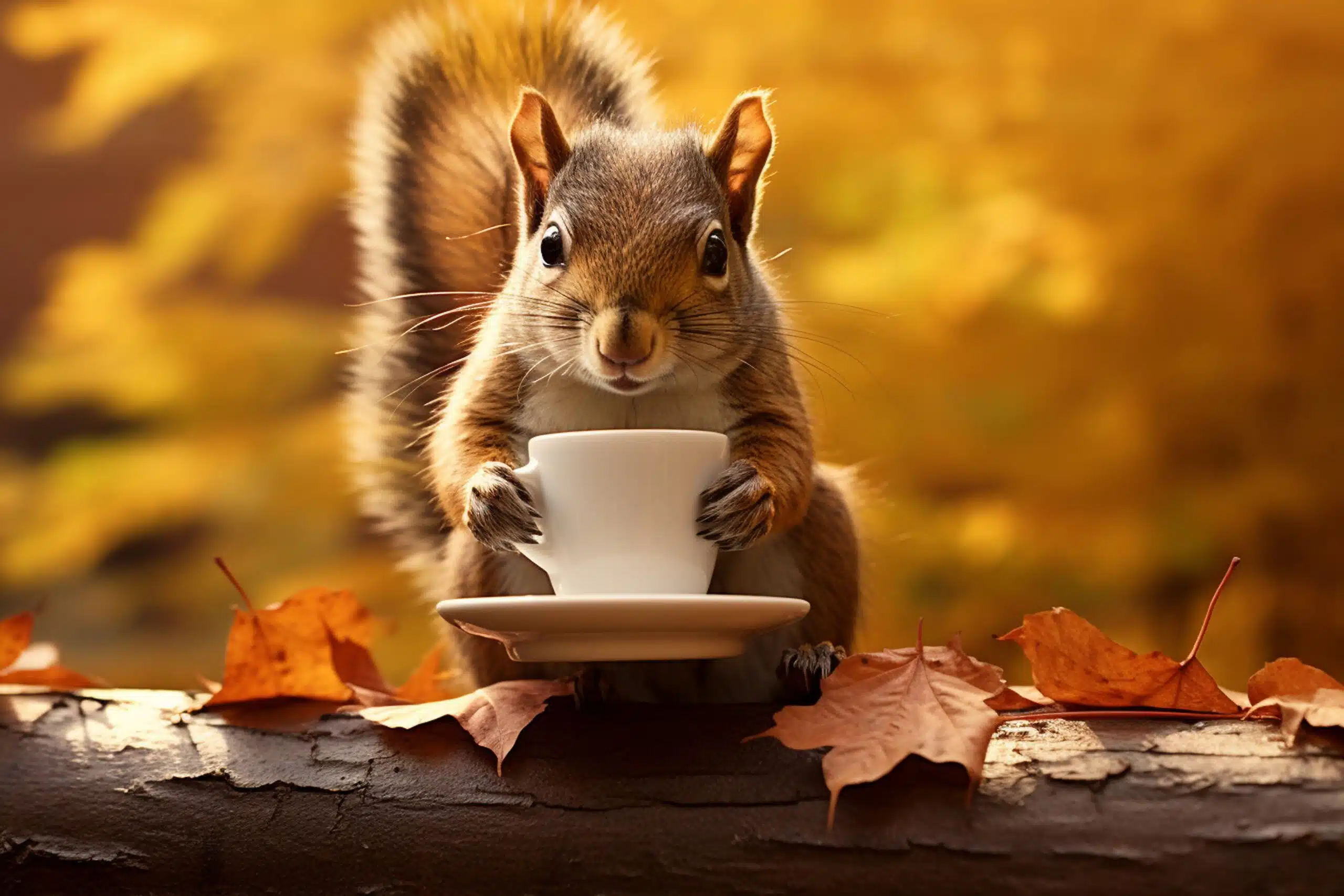 squirrel drinking coffee